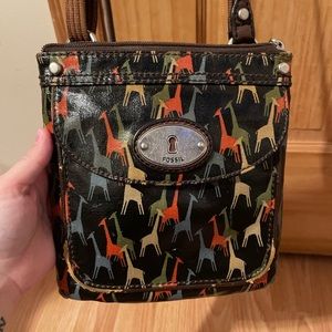 Leather Fossil crossbody with giraffes